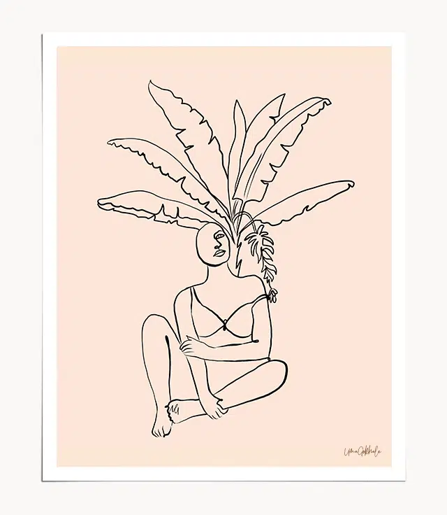 Shop the Staycation minimal line art drawing tropical modern boho Art Print by artist Uma Gokhale 83 Oranges unique artist-designed wall art & home décor