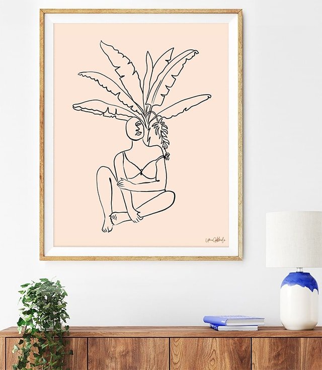 Shop the Staycation minimal line art drawing tropical modern boho Art Print by artist Uma Gokhale 83 Oranges unique artist-designed wall art & home décor