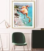 Shop Flamingos On The Beach Surrealism original modern boho botanical nature tropical Art Print by artist Uma Gokhale 83 Oranges unique artist-designed wall art & home décor