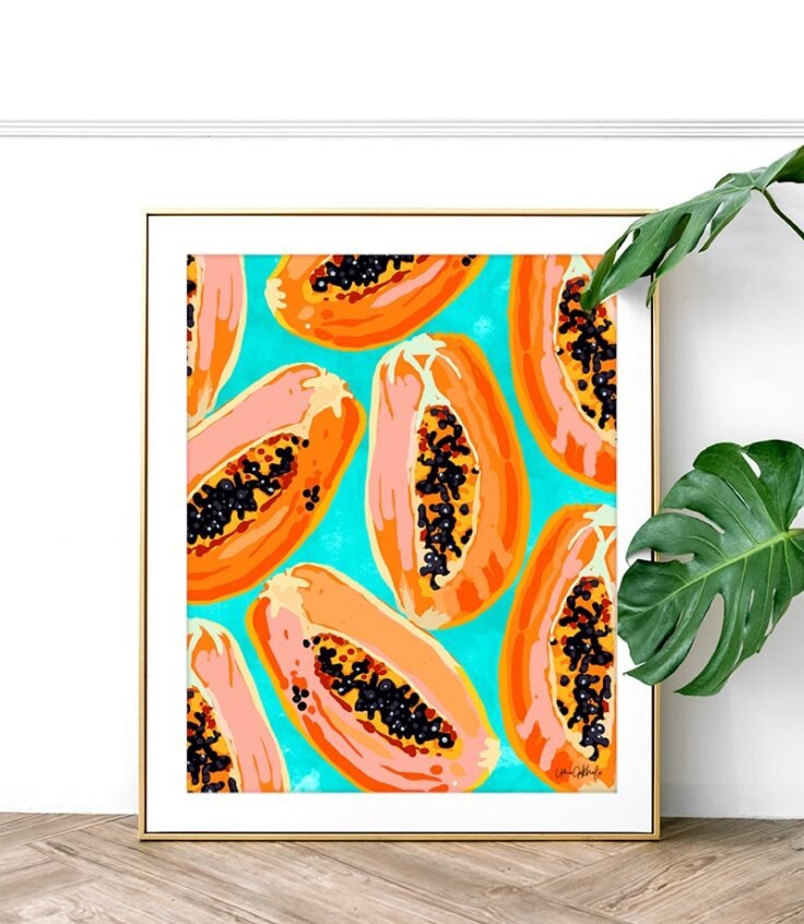 Shop Papaya Pop botanical tropical modern boho illustration painting Art Print by artist Uma Gokhale 83 Oranges unique artist-designed wall art & home décor