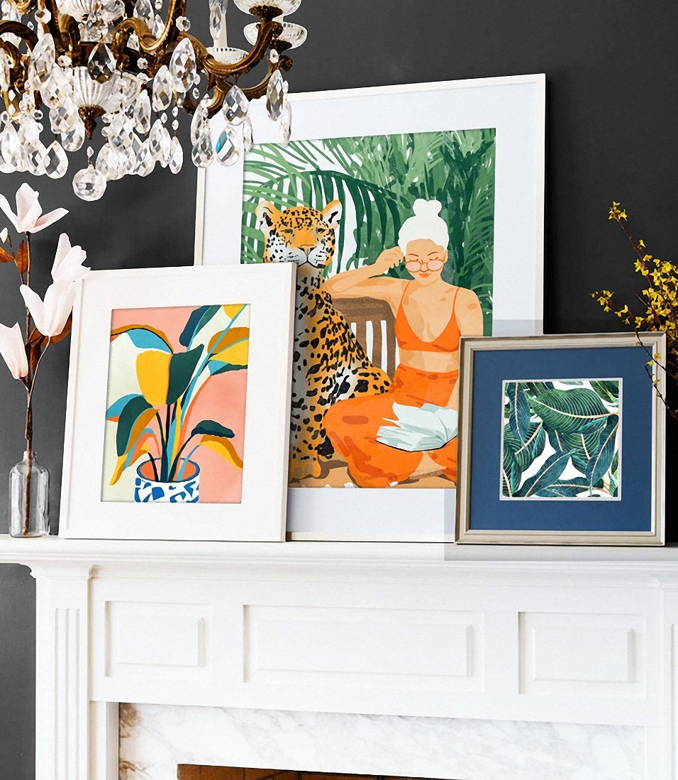 Shop the colors of the jungle botanical jungalow modern boho illustration painting art print bundle art print gallery signed by artist Uma Gokhale 83 Oranges