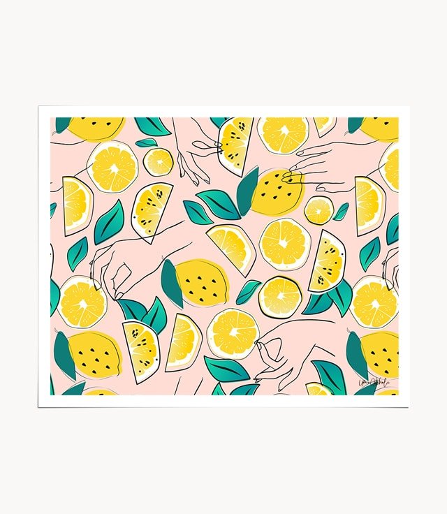 Shop In Lemons We Trust tropical pattern modern Art Print by artist Uma Gokhale 83 Oranges unique artist-designed wall art & home décor