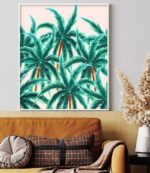 Shop Coconut Trees tropical botanical modern boho illustration painting Art Print by artist Uma Gokhale 83 Oranges unique artist-designed wall art & home décor