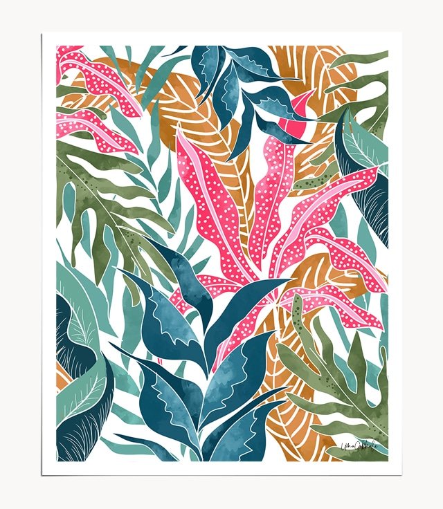 Shop Botanicalia Art Print, Colorful Jungle Plants Botanical Poster, Vintage Pastel Tropical Palm Leaves Canvas Print by artist Uma Gokhale 83 Oranges unique artist-designed wall art & home décor