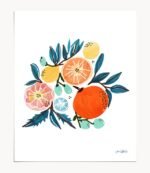 Shop Fruit Shower tropical modern boho floral illustration painting Art Print by artist Uma Gokhale 83 Oranges unique artist-designed wall art & home décor