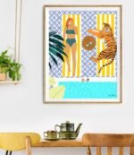 Shop How To Vacay With Your Tiger tropical animal wildlife modern boho painting Art Print by artist Uma Gokhale 83 Oranges unique artist-designed wall art & home décor