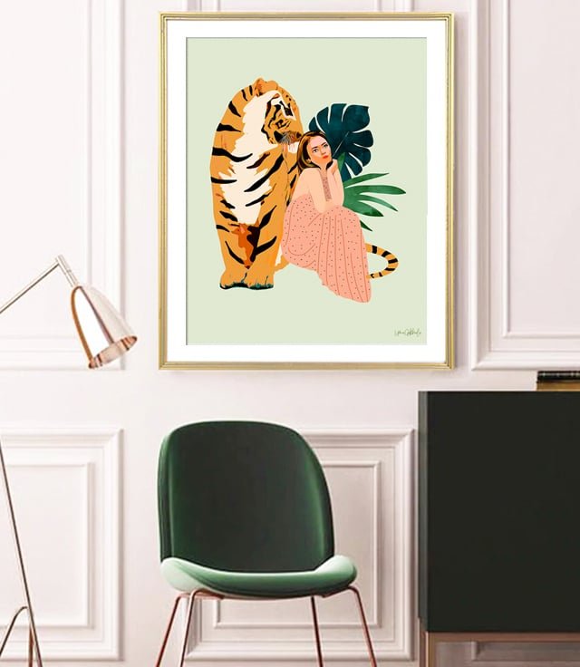 Shop Tiger Spirit minimal art drawing modern boho Art Print by artist Uma Gokhale 83 Oranges unique artist-designed wall art & home décor