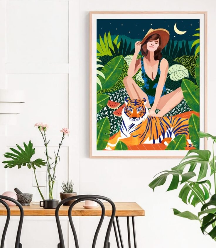 Shop Living In The Jungle modern boho illustration painting Art Print by artist Uma Gokhale 83 Oranges unique artist-designed wall art & home décor