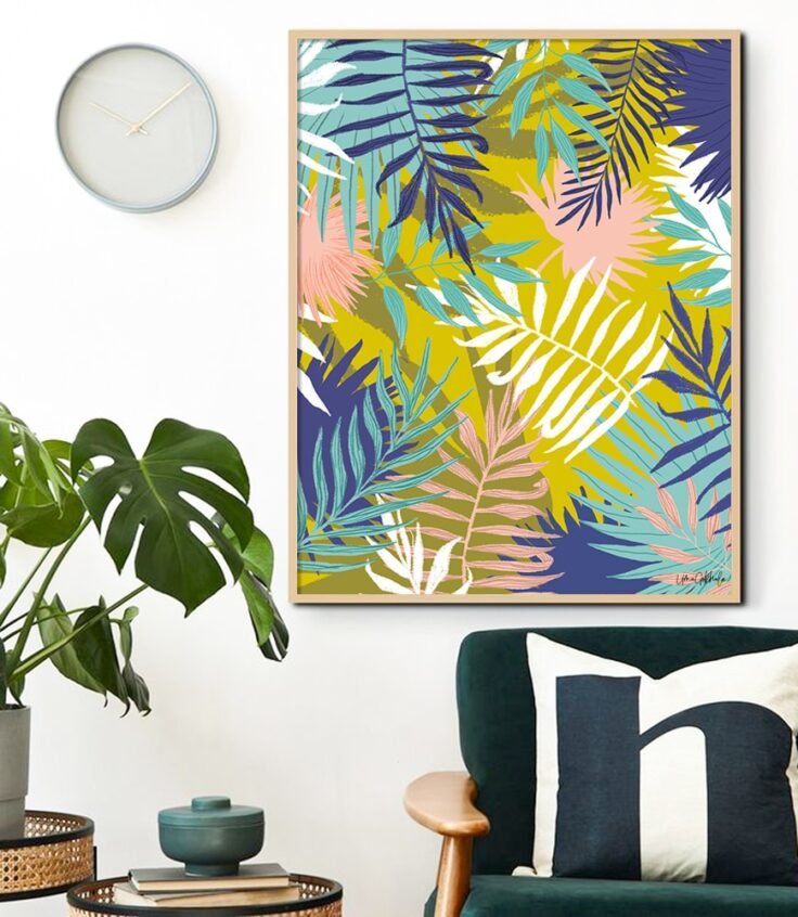 Shop Vie De Palme tropical botanical modern illustration Art Print by artist Uma Gokhale 83 Oranges unique artist-designed wall art & home décor