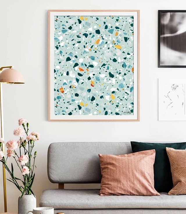 Shop Mint Terrazzo abstract modern boho Art Print by artist Uma Gokhale 83 Oranges unique artist-designed wall art & home décor