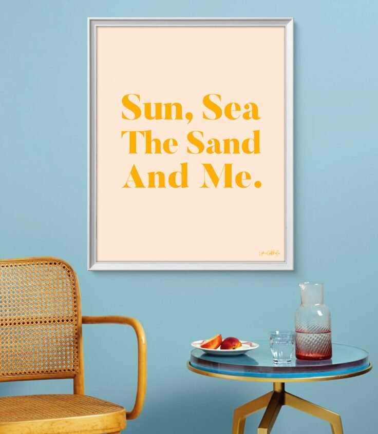 Shop Sun, Sea, The Sand & Me typography modern boho illustration Art Print by artist Uma Gokhale 83 Oranges unique artist-designed wall art & home décor