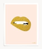 Shop Don't Speak Evil Lips Canvas Print, Chic Fashion Gold Shimmer Wall Art modern boho minimal illustration Art Print by artist Uma Gokhale 83 Oranges unique artist-designed wall art & home décor