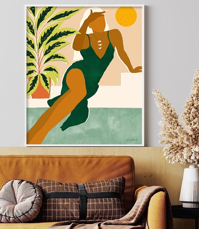 Shop The Wait, Modern Bohemian Woman, Fashion Plant Lady Illustration Art Print by artist Uma Gokhale 83 Oranges unique artist-designed wall art & home décor