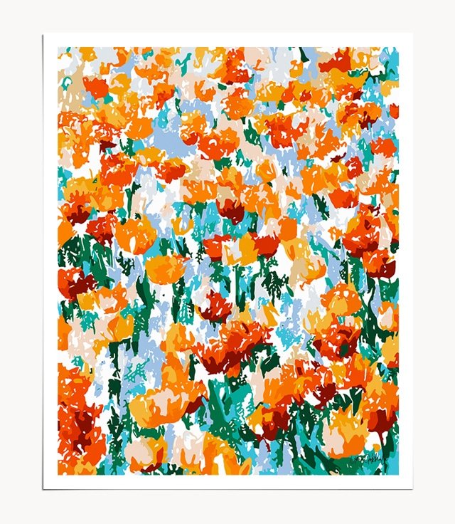 Shop Flowers In The Meadow tropical botanical modern illustration Art Print by artist Uma Gokhale 83 Oranges unique artist-designed wall art & home décor