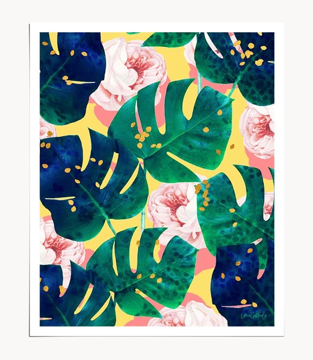 Shop Be Here Now Art Print, Maximalism Wall Decor, Colorful Floral Botanical Monstera Rose Art Print by artist Uma Gokhale unique artist-designed wall art & home décor