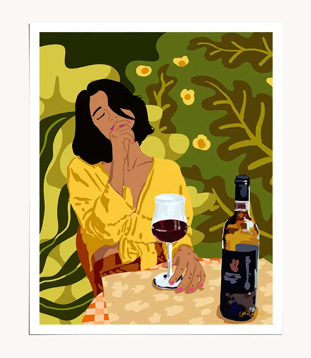 Shop the Wine is the answer..what was the question modern boho illustration painting Art Print by artist Uma Gokhale unique artist-designed wall art & home décor