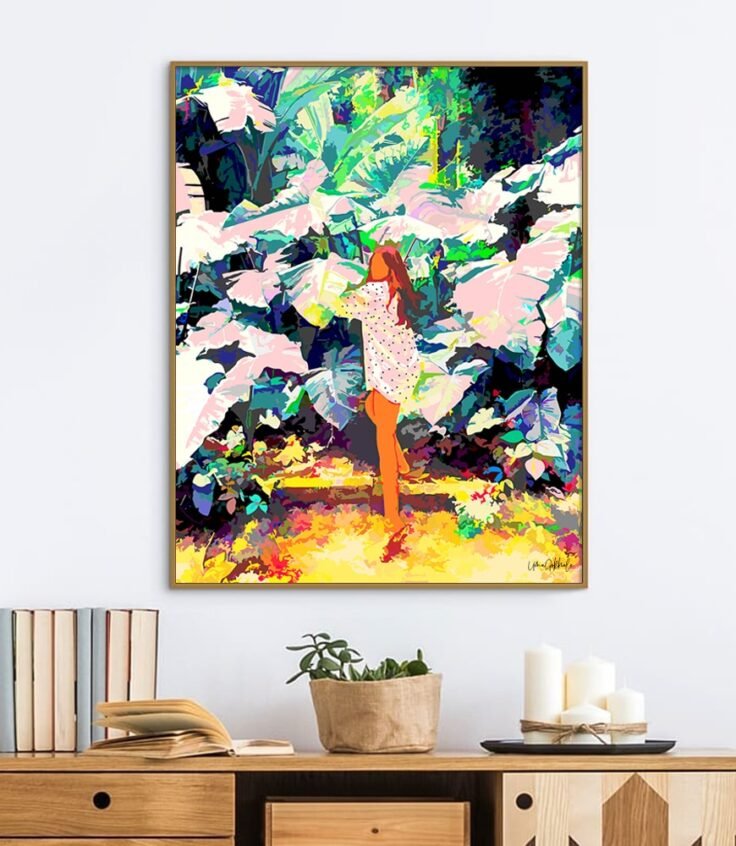 Shop Live In a Corner Of Nature, Tropical Woman Bohemian Portrait Painting Art Print by artist Uma Gokhale 83 Oranges unique artist-designed wall art & home décor