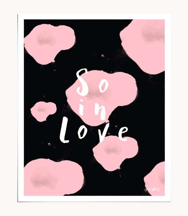 Shop So In Love, Quirky Romance Cute Painting, Eclectic Typography Art Print by artist Uma Gokhale 83 Oranges unique artist-designed wall art & home décor