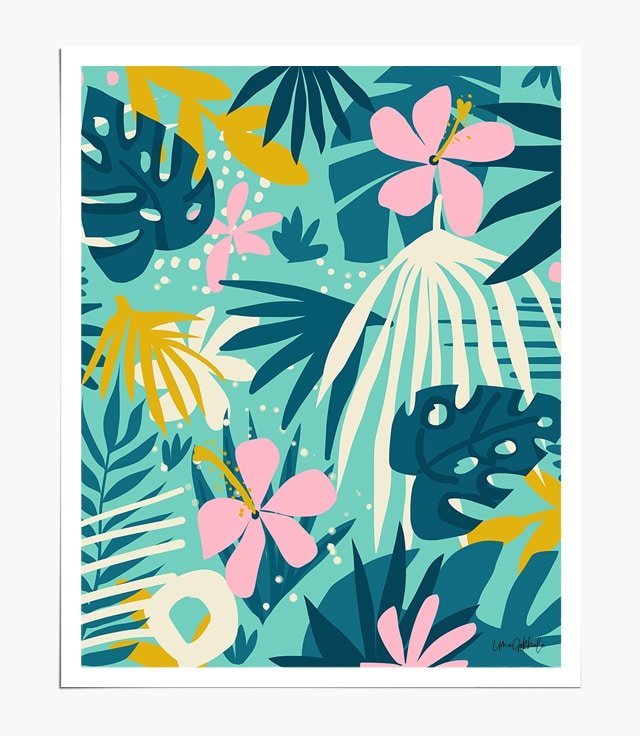 Shop Tropical Wanderlust, Colorful Botanical Nature Illustration, Bohemian Floral Palm Art Print by artist Uma Gokhale 83 Oranges unique artist-designed wall art & home décor