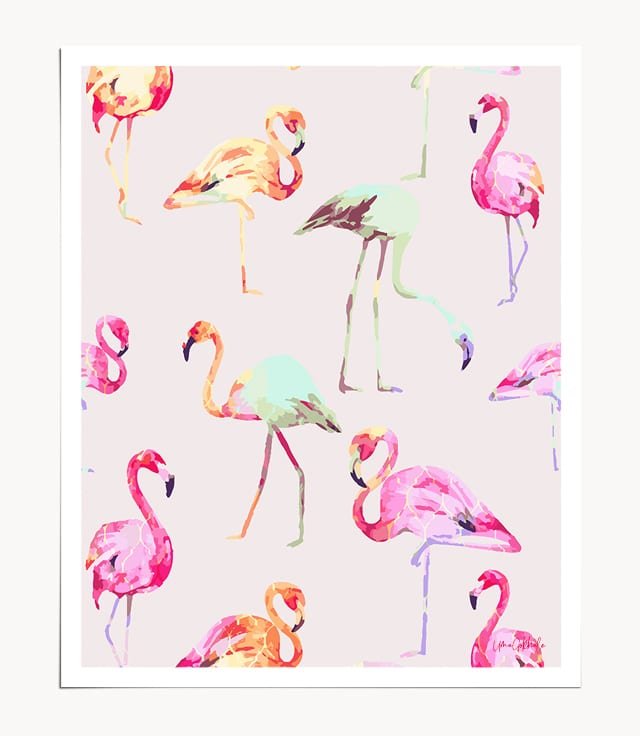 Shop Flamingo Formation, Birds Watercolor Pastel Painting, Chic Cute Art Print by artist Uma Gokhale unique artist-designed wall art & home décor