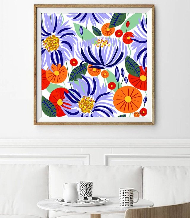 Shop Alia, Eclectic Bold Purple Floral Illustration, Botanical Colorful Art Print by artist Uma Gokhale 83 Oranges unique artist-designed wall art & home décor