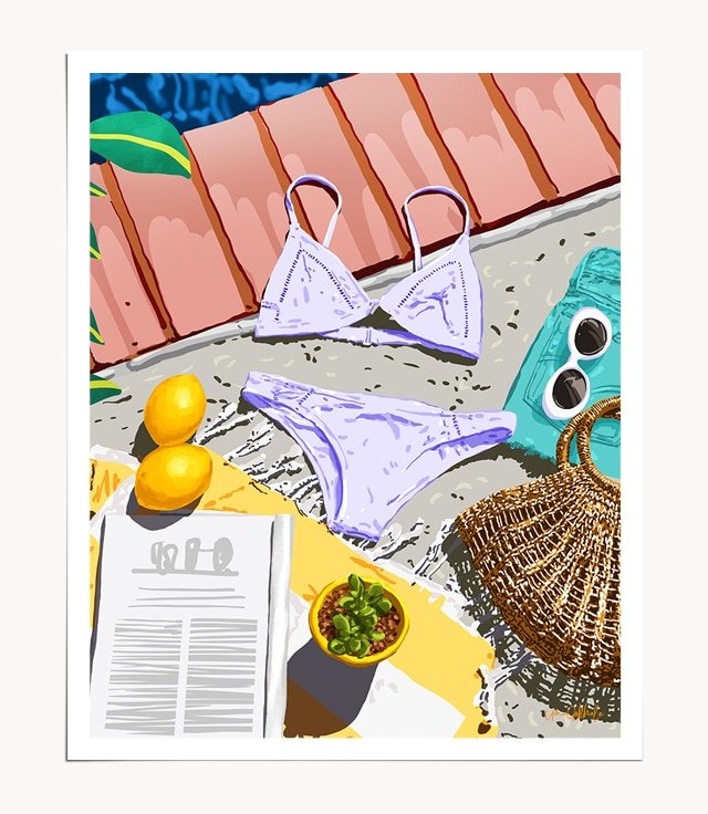 Shop Summer Swim, Bikini Fashion, Swimming Pool Art Print by artist Uma Gokhale by artist Uma Gokhale 83 Oranges unique artist-designed wall art & home décor
