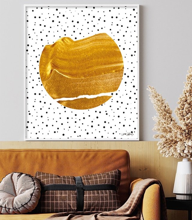 Shop Stay Gold, Gold Abstract, Graphic Design Texture, Polka Dots Art Print by artist Uma Gokhale 83 Oranges unique artist-designed wall art & home décor