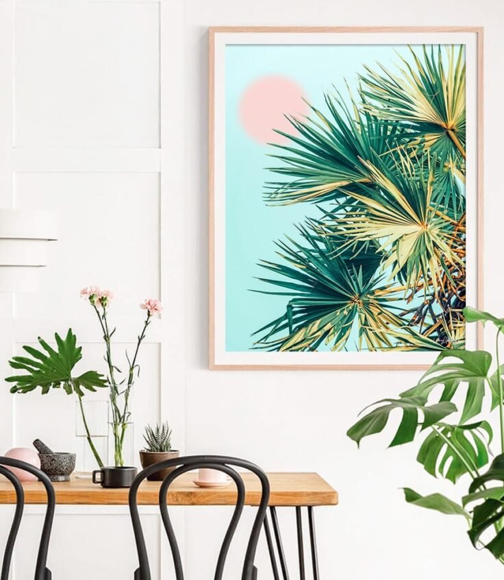 Shop Palm & Pink Summer, Pastel Tropical Botanical Photography Art Print by artist Uma Gokhale 83 Oranges unique artist-designed wall art & home décor