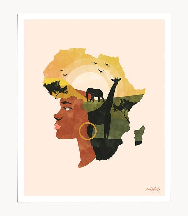 Shop Africa, Black Woman Empowerment, Feminism Travel Map Art Print by artist Uma Gokhale 83 Oranges artist-designed unique wall art & home décor