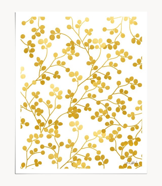 Shop Golden Vines, Minimal Gold Illustration, Luxe Shimmer Botanical Art Print by artist Uma Gokhale 83 Oranges unique wall art & home décor