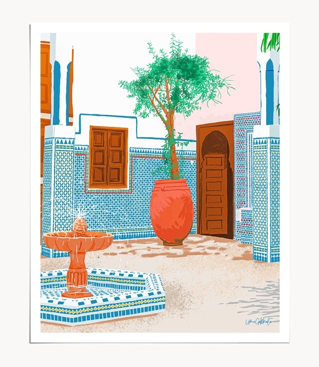 Shop Moroccan Villa, Architecture Building, Bohemian Exotic Travel Art Print by artist Uma Gokhale 83 Oranges Wall Décor, Wall Art & home décor