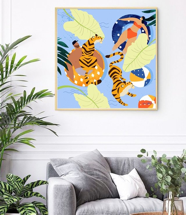 Shop This Summer Art Print, animal pattern, Modern Vibrant Illustration by artist Uma Gokhale 83 Oranges unique wall art & home décor