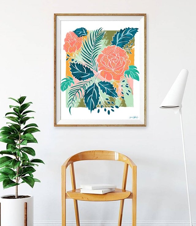 Shop Framed Nature, Bohemian Botanical Summer Colorful Painting Art Print by artist Uma Gokhale 83 Oranges wall art & home décor
