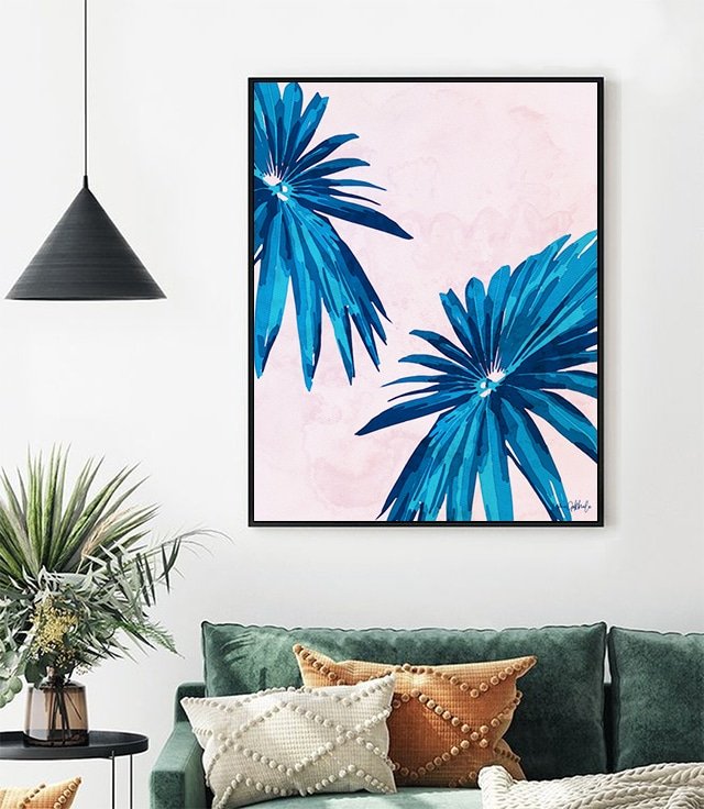 Blue Palm Leaf Watercolor Wall Mural