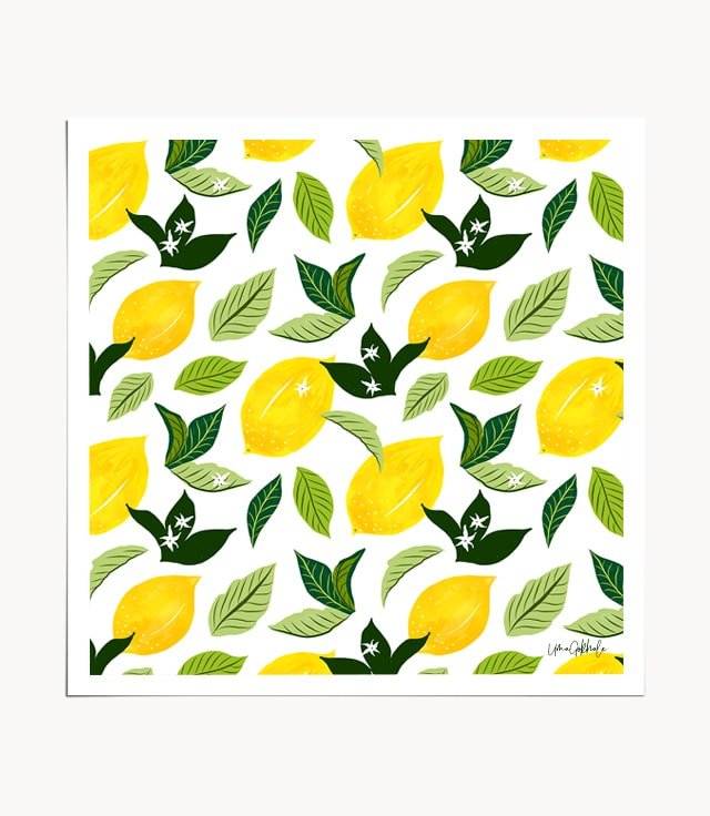 Shop Lemon Garden, Summer Botanical, Tropical Watercolor Painting Art Print by artist Uma Gokhale 83 Oranges unique artist-designed wall art & home décor
