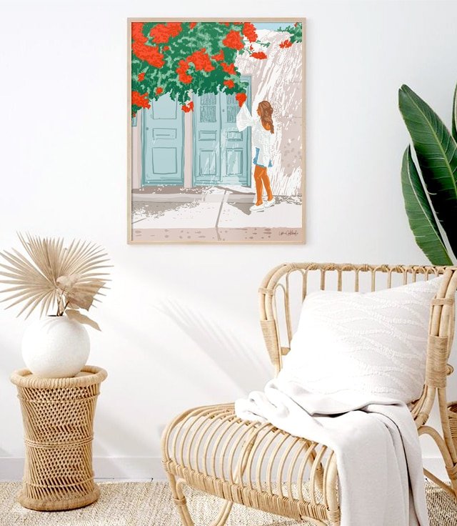 Shop Soul Travel, Woman Greece Architecture Buildings Art Print by artist Uma Gokhale 83 Oranges unique artist-designed wall art & home décor