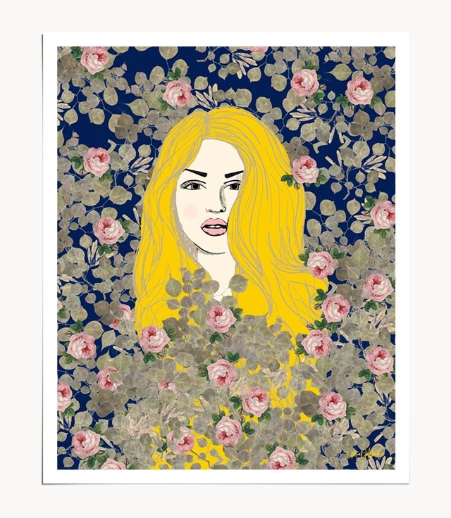 Shop Jene, Bohemian Woman, Rose Garden Portrait, Vintage Painting Art Print by artist Uma Gokhale 83 Oranges unique artist-designed wall art & home décor