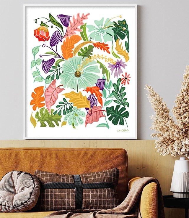 Shop Tropical Flora, Bohemian Colorful Botanical Illustration, Nature Art Print by artist Uma Gokhale 83 Oranges unique artist-designed wall art & home décor