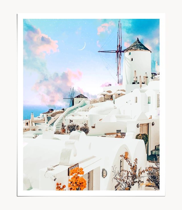 Shop Greece Moon, Travel Tropical Nature, Landscape Photography Art Print by artist Uma Gokhale unique artist-designed wall art & home décor