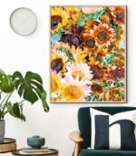 Shop Summer Sunflowers, Floral Bohemian Painting, Botanical Garden Nature Art Print by artist Uma Gokhale 83 Oranges unique artist-designed wall art & home décor