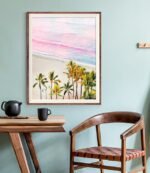 Shop Pink Ocean, Nature Landscape, Tropical Photography Graphic Palm Art Print by artist Uma Gokhale 83 Oranges unique artist-designed wall art & home décor