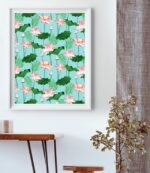 Shop Lotus Pond, Botanical Floral Nature Illustration, Lily Graphic Art Print by artist Uma Gokhale 83 Oranges unique artist-designed wall art & home décor