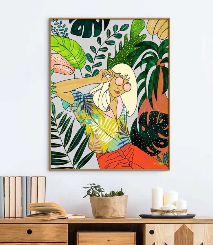 Shop Spring Break, Modern Bohemian Woman, Tropical Jungle Travel Art Print by artist Uma Gokhale 83 Oranges unique artist-designed wall art & home décor