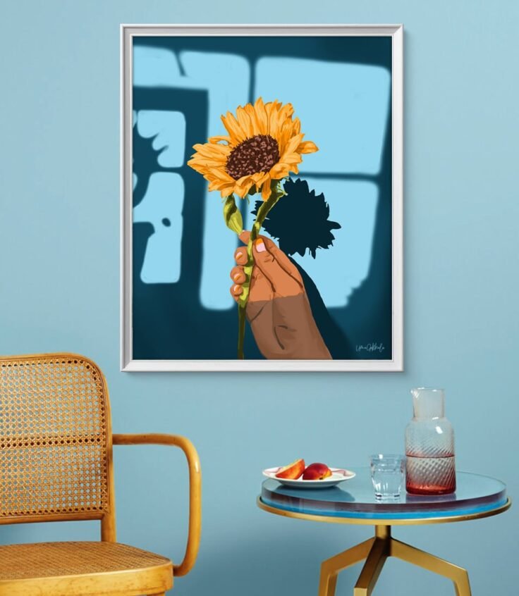 Shop What You Think, You Become. Sunflower Still Life Art Print by artist Uma Gokhale 83 Oranges unique artist-designed wall art & home décor