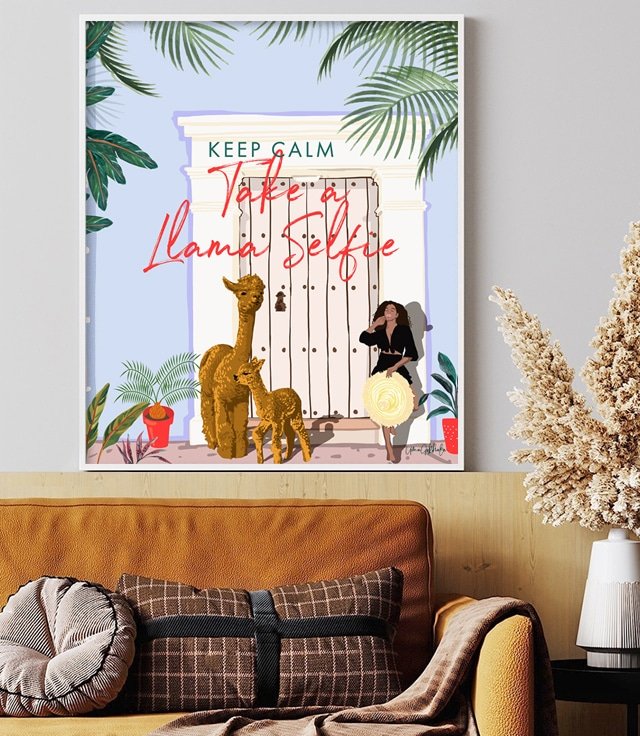 Shop Llama Selfie Art Print by artist Uma Gokhale 83 Oranges unique artist-designed wall art & home décor