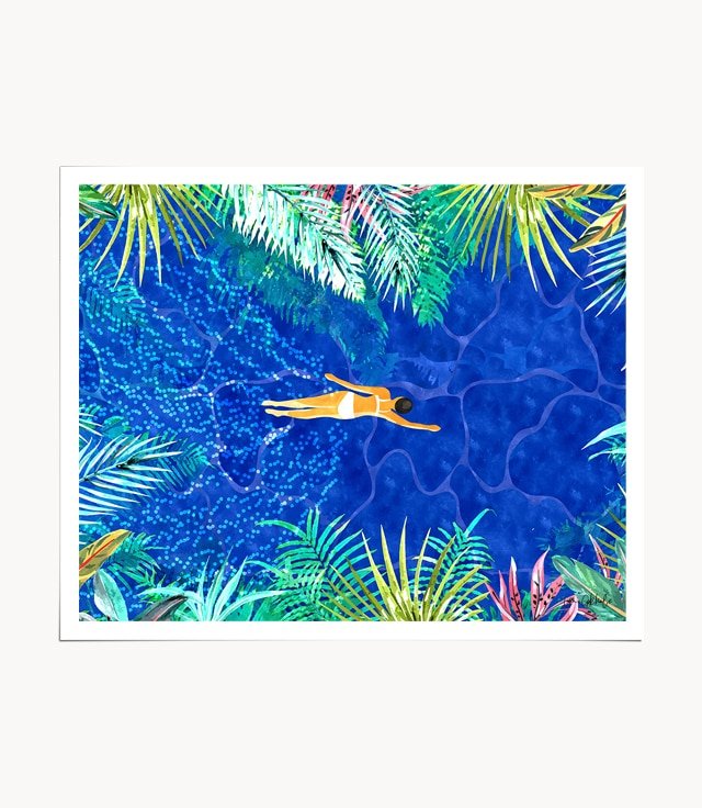 Shop Swimming Solo Art Print by artist Uma Gokhale 83 Oranges unique artist-designed wall art & home décor