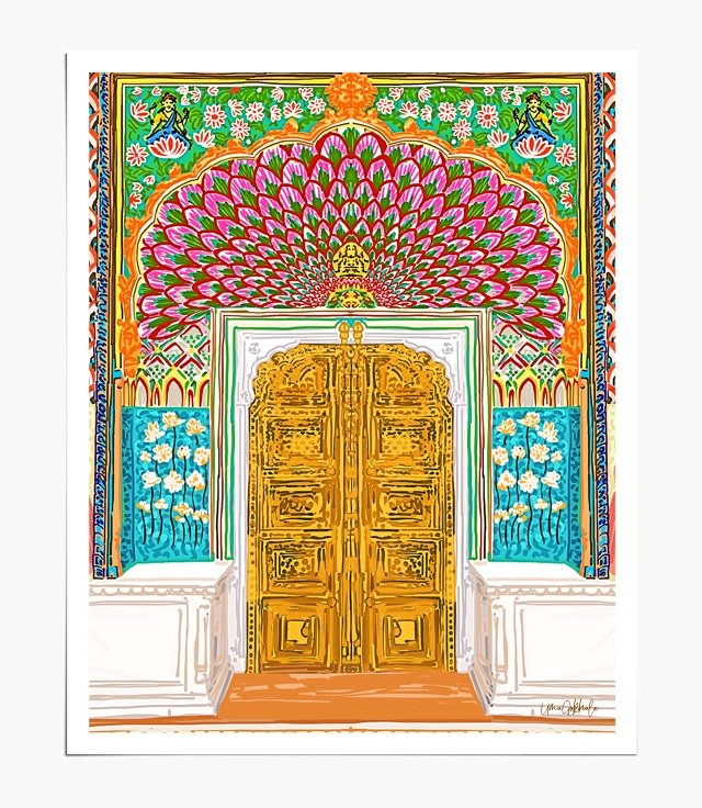 Shop Jaipur Palace Front Entrance Door Art Print by artist Uma Gokhale 83 Oranges unique artist-designed wall art & home décor