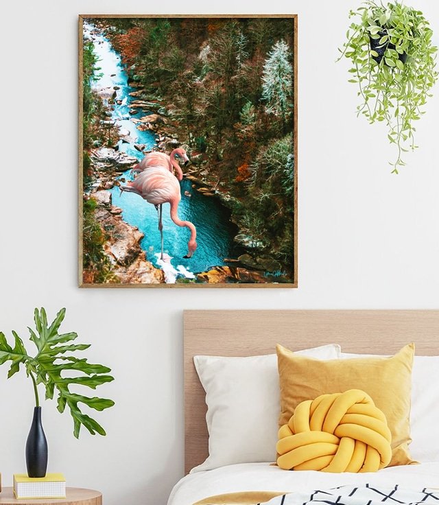 Shop Flamingo Forest Art Print by artist Uma Gokhale 83 Oranges unique artist-designed wall art & home décor