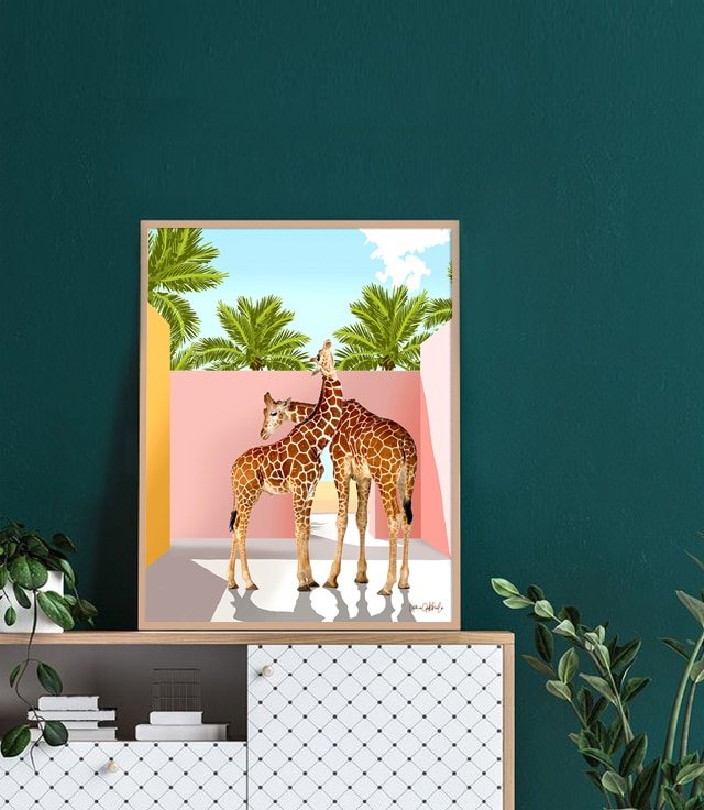 Shop Giraffe Villa Art Print by artist Uma Gokhale 83 Oranges unique artist-designed wall art & home décor