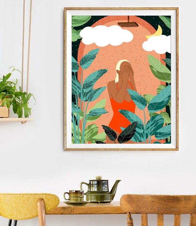 Shop Starry Night Shower Art Print by artist Uma Gokhale 83 Oranges unique artist-designed wall art & home décor